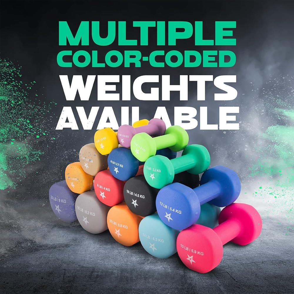 Yes4All 5 lbs Dumbbells Neoprene with Non Slip Grip – Great for Total Body Workout – Total Weight: 10 lbs (Set of 2)