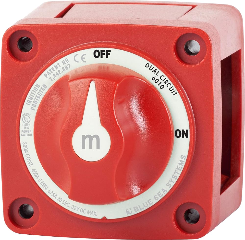 Blue Sea Systems 6010 m-Series Mini Battery Switch, 300A, 32V DC Dual Circuit, Red
