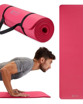 Gaiam Essentials Thick Yoga Mat Fitness & Exercise Mat with Easy-Cinch Carrier Strap, Pink, 72"L X 24"W X 2/5 Inch Thick
