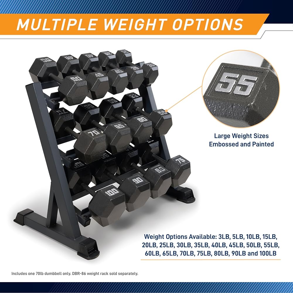 Marcy 70lb Cast Iron Hex Dumbbell, Single, IV-2070