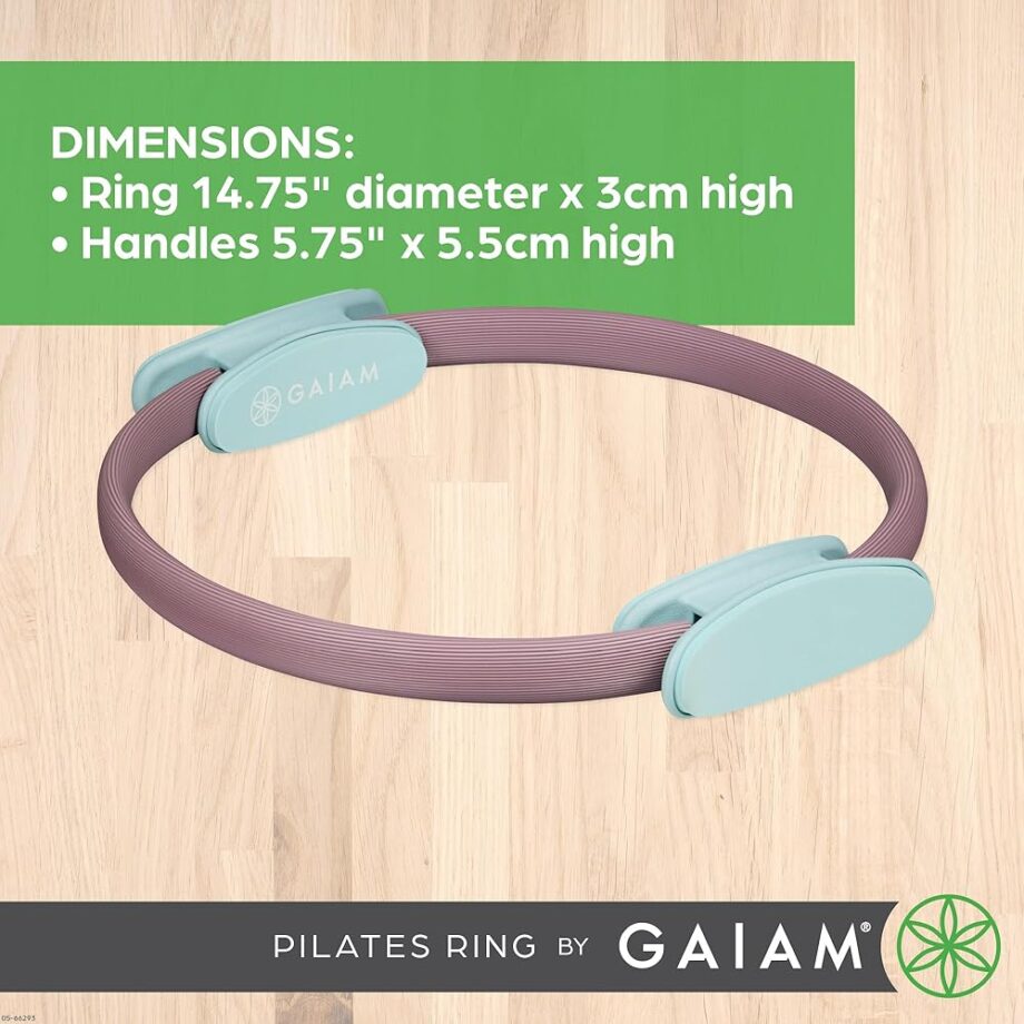 Gaiam Pilates Ring 15" Fitness Circle - Lightweight & Durable Foam Padded Handles | Flexible Resistance Exercise Equipment for Toning Arms, Thighs/Legs & Core, Dusty Pink/Seafoam