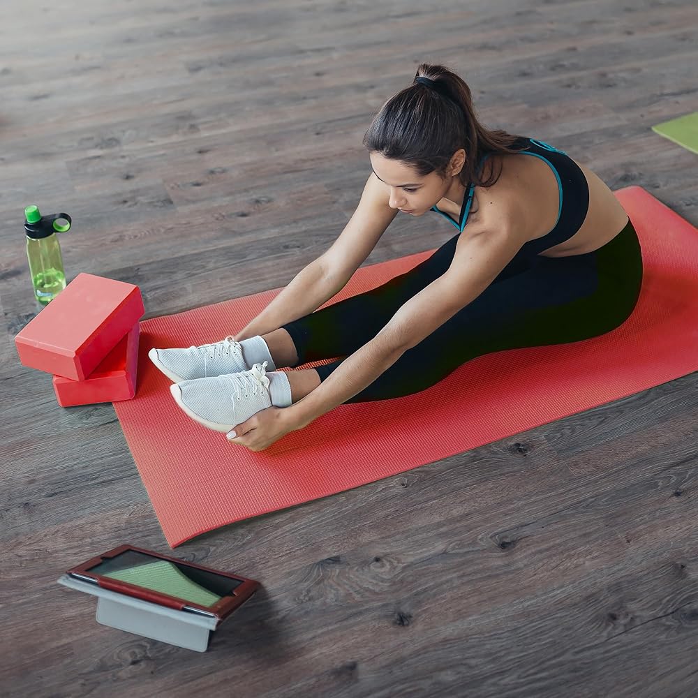 BalanceFrom 7-Piece Yoga Set with 71x24x0.5 Inches Extra Thick Mat and Carrying Sling – Includes 2 Blocks, Stretch Strap, 2 Towels, and Knee Pad for Home, Studio, and Gym Workouts