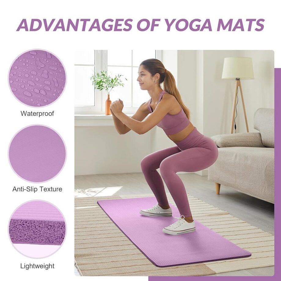 Quality Exercise Yoga Mat, 1/2-Inch Thick High-Density Foam for Full-body workout, Anti-Tear and non-slip Surface, Includes Carry Strap for Home & Studio Workouts, Taro Purple