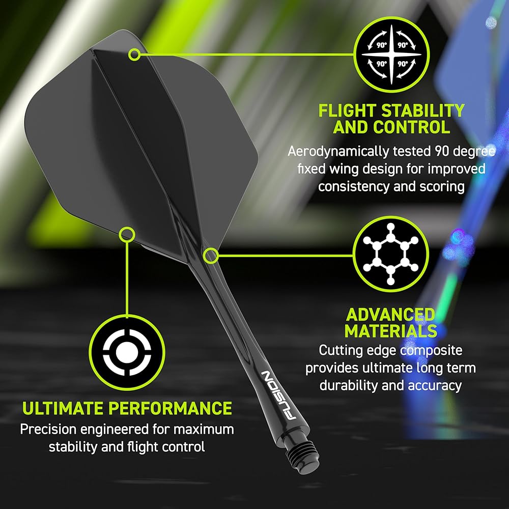 Winmau Darts Fusion Integrated Flight & Shaft System - No.2 Shape & Design - Blue Colour, Short Length