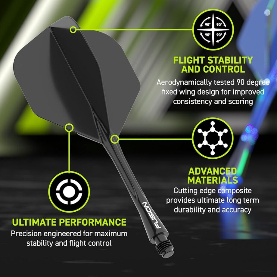 Winmau Darts Fusion Integrated Flight & Shaft System - No.2 Shape & Design - White Colour, Intermediate Length