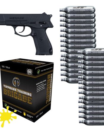 Tippmann Menace 50cal Paintball Pistol Bundle with 7rd Mag, 30ct 12g CO2 Cylinders and 500ct Paintballs
