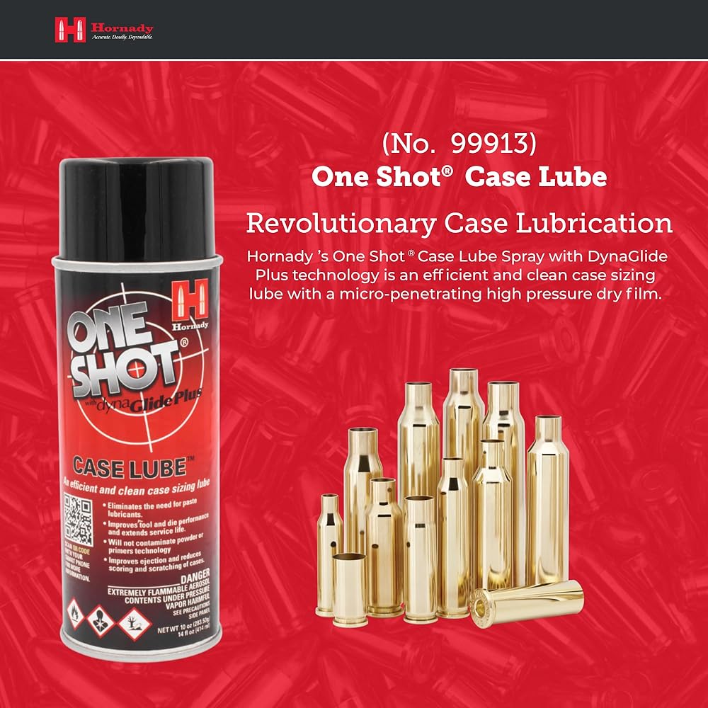 Hornady One Shot Case Lube, 10 oz / 14 fl oz – Aerosol Dry Lube, with DynaGlide Plus – Clean, Non-Sticky and Easy to Use – Contains No Petroleum, Won't Contaminate Powder or Primers