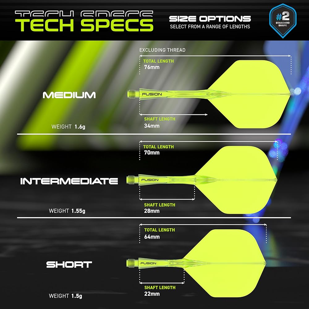 Winmau Darts Fusion Integrated Flight & Shaft System - No.2 Shape & Design - Yellow Colour, Medium Length
