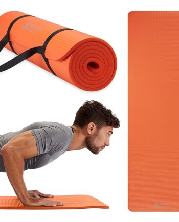 Gaiam Essentials Thick Yoga Mat Fitness & Exercise Mat with Easy-Cinch Carrier Strap, Orange, 72""L X 24""W X 2/5 Inch Thick-10mm