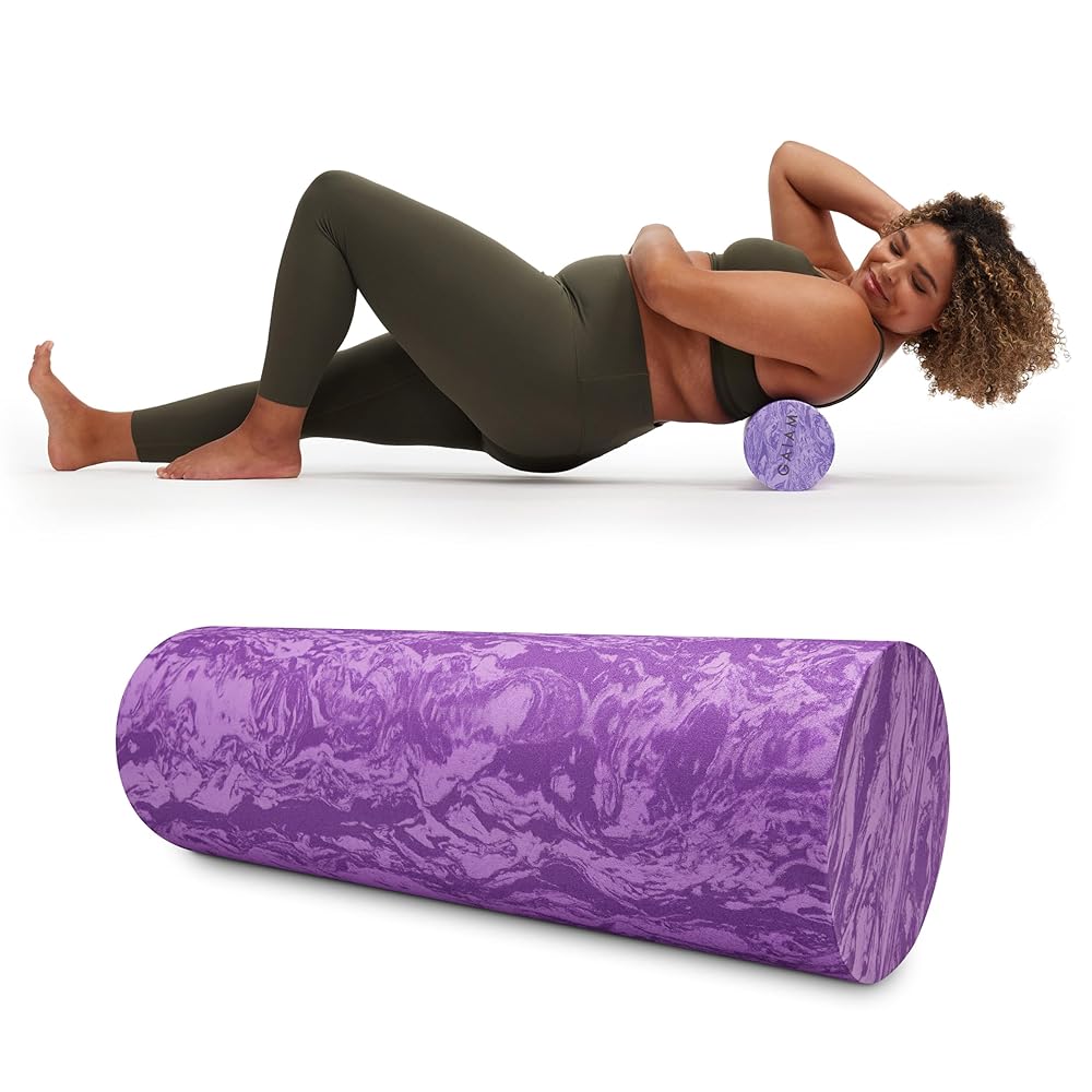 Gaiam Restore Marbled Foam Roller for Muscle Massage - 18" Muscle Massager for Stimulation - Total Body Pain Relief, Back, Neck, Foot, Calf, Leg, Arm - Deep Tissue Massager for Sore Muscles - Purple