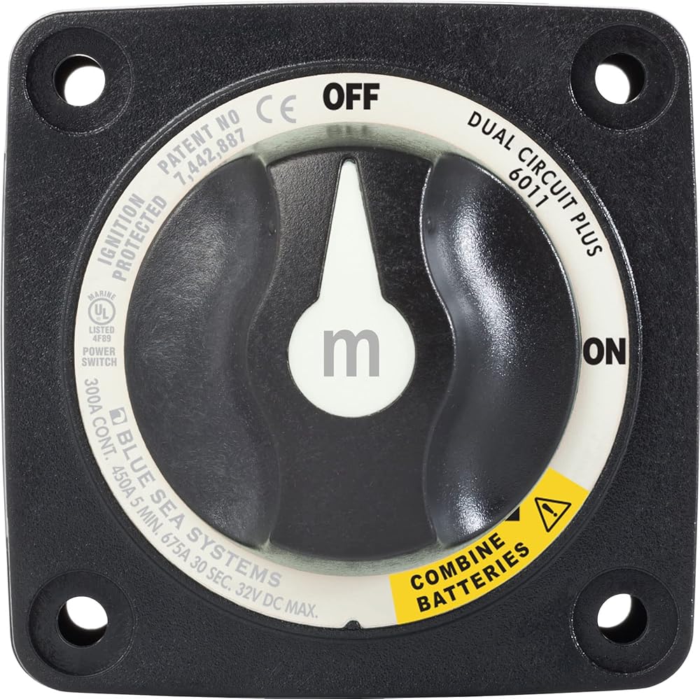 Blue Sea Systems 6011200 m-Series Battery Switch Mini Dual Circuit Plus, 32V DC, 300A, Black
