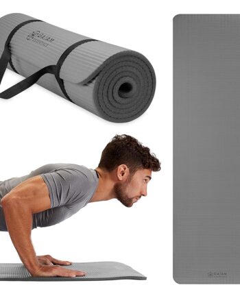 Gaiam Essentials Thick Yoga Mat Fitness & Exercise Mat with Easy-Cinch Carrier Strap, Grey, 72"L X 24"W X 2/5 Inch Thick, 10mm