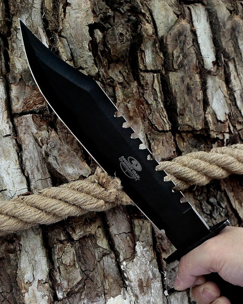 Mossy Oak Survival Hunting Knife with Sheath, 15-inch Fixed Blade Tactical Bowie Knife with Sharpener & Fire Starter for Camping, Outdoor, Bushcraft