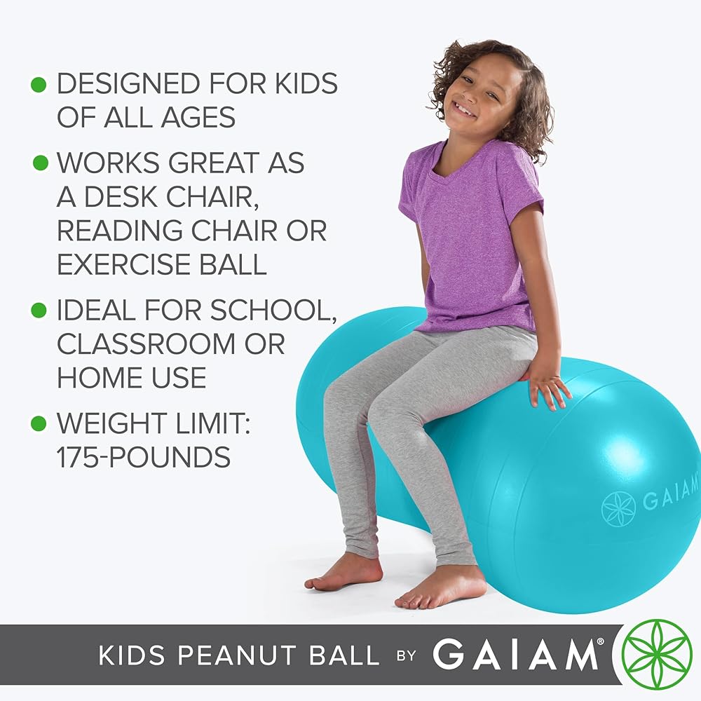 Gaiam Kids Active Seat Peanut Shaped Bounce Desk Chair, Exercise Yoga Balance Sitting Ball, Flexible Seating, Wiggle Seat for Boys and Girls