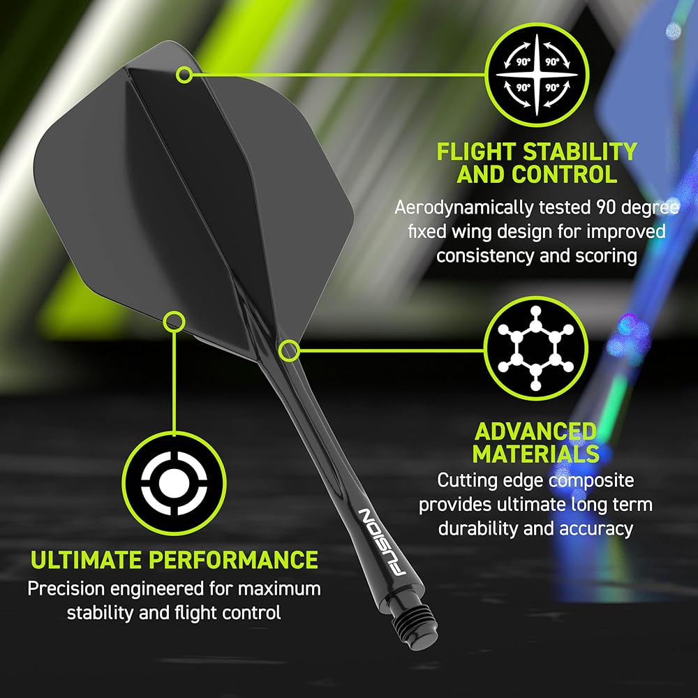 Winmau Darts Fusion Integrated Flight & Shaft System - No.2 Shape & Design - Grey Colour, Medium Length