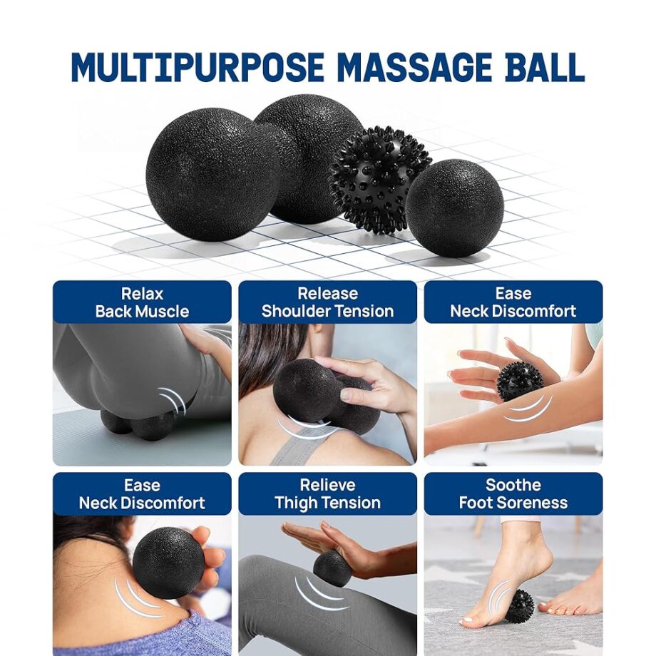Yes4All Foam Muscle Roller Set, 7-in-1 High-Density Set of Back Roller, Fascia Massage Tool, Stretch Strap, Spiky, Peanut & Smooth Massage Balls, Carry Bag - Ideal for Muscle Care & Relaxation
