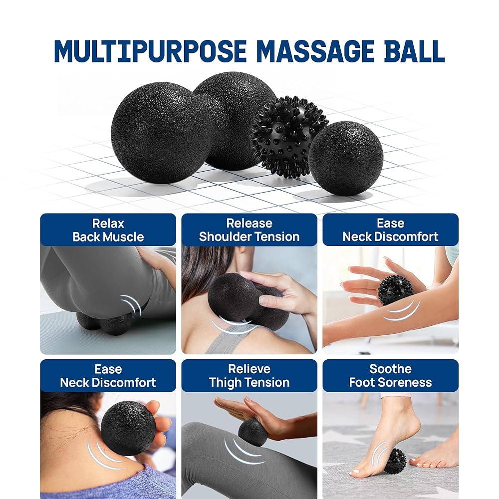 Yes4All Foam Muscle Roller Set, 7-in-1 High-Density Set of Back Roller, Fascia Massage Tool, Stretch Strap, Spiky, Peanut & Smooth Massage Balls, Carry Bag - Ideal for Muscle Care & Relaxation