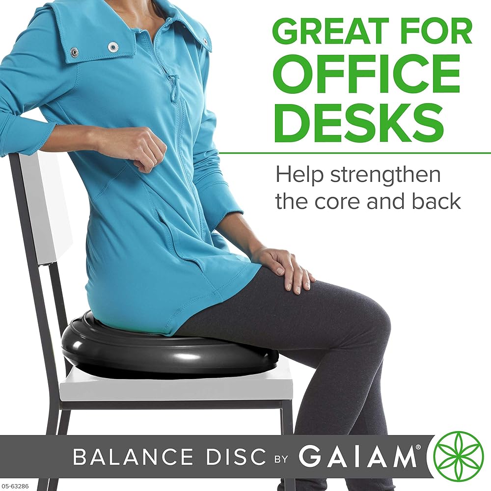 Gaiam Balance Disc Wobble Cushion Stability Core Trainer For Home Or Office Desk Chair and Kids Alternative Classroom Sensory Wiggle Seat - Black