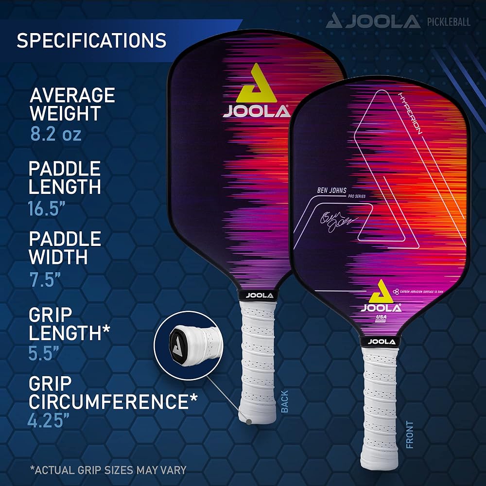 JOOLA Ben Johns Hyperion Pickleball Paddle - Carbon Surface, Elongated Handle, Polypropylene Core, Custom Cover