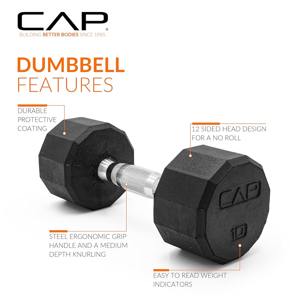 CAP Barbell 12-Sided Coated Dumbbell with Chrome Handle, Pair, 10 LB