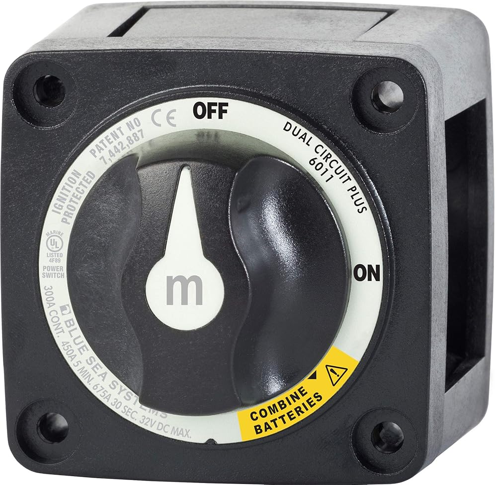 Blue Sea Systems 6011200 m-Series Battery Switch Mini Dual Circuit Plus, 32V DC, 300A, Black