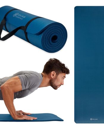 Gaiam Essentials Thick Yoga Mat Fitness & Exercise Mat with Easy-Cinch Carrier Strap, Navy, 72"L X 24"W X 2/5 Inch Thick, 10mm