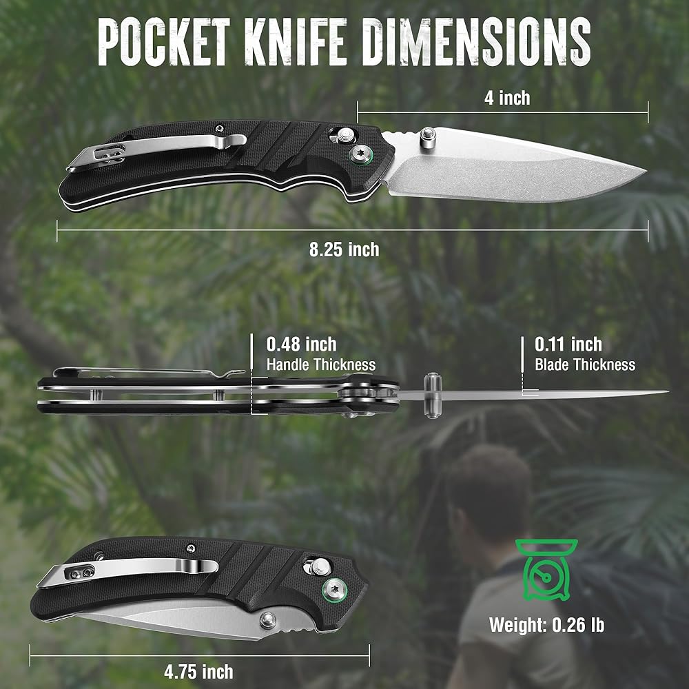 Mossy Oak Folding Pocket Knife, 4" Stonewash Stainless Steel Blade EDC Knife, G10 Handle with Axis Lock & Pocket Clip, Small Tactical Survival Knife for Hiking, Hunting, Outdoor Gifts for Men & Women