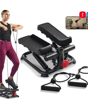 Sunny Health & Fitness Total Body Smart 2-in-1 Stepper Machine, Total Body Workout, Adjustable Hydraulic, LCD Monitor, Resistance Bands, Non-Slip Pedals with Smart SunnyFit App - SF-S0978Smart