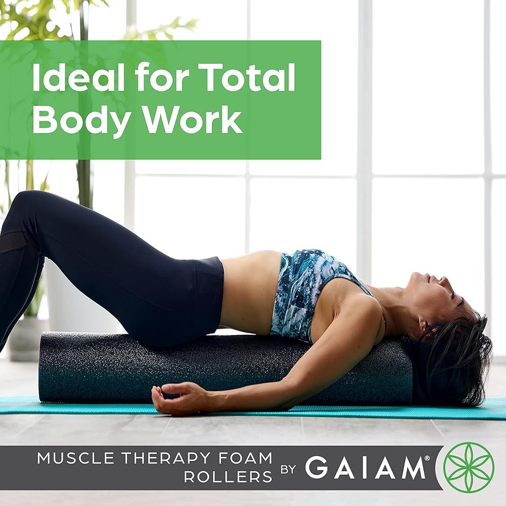 Gaiam Restore Foam Roller for Muscle Massage - 18" Short Foam Roller, Deep Tissue Muscle Massager for Sore Muscles & Stimulation - Total Body Pain Relief, Back, Neck, Foot, Calf, Leg, Arm - Grey