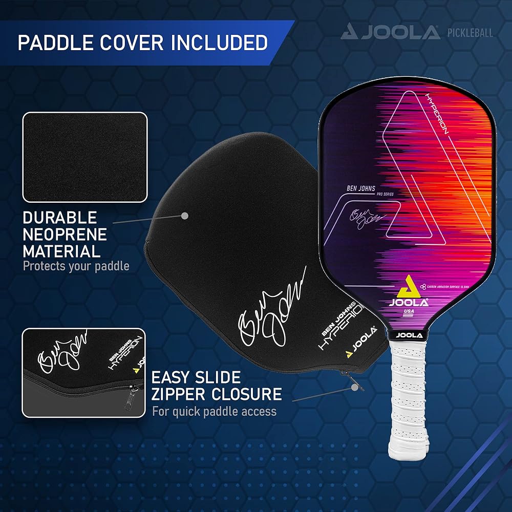 JOOLA Ben Johns Hyperion Pickleball Paddle - Carbon Surface, Elongated Handle, Polypropylene Core, Custom Cover