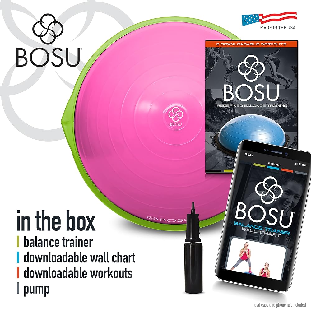 Bosu 72-10850 Home Gym Equipment The Original Balance Trainer 65 cm Diameter, Pink and Lime Green