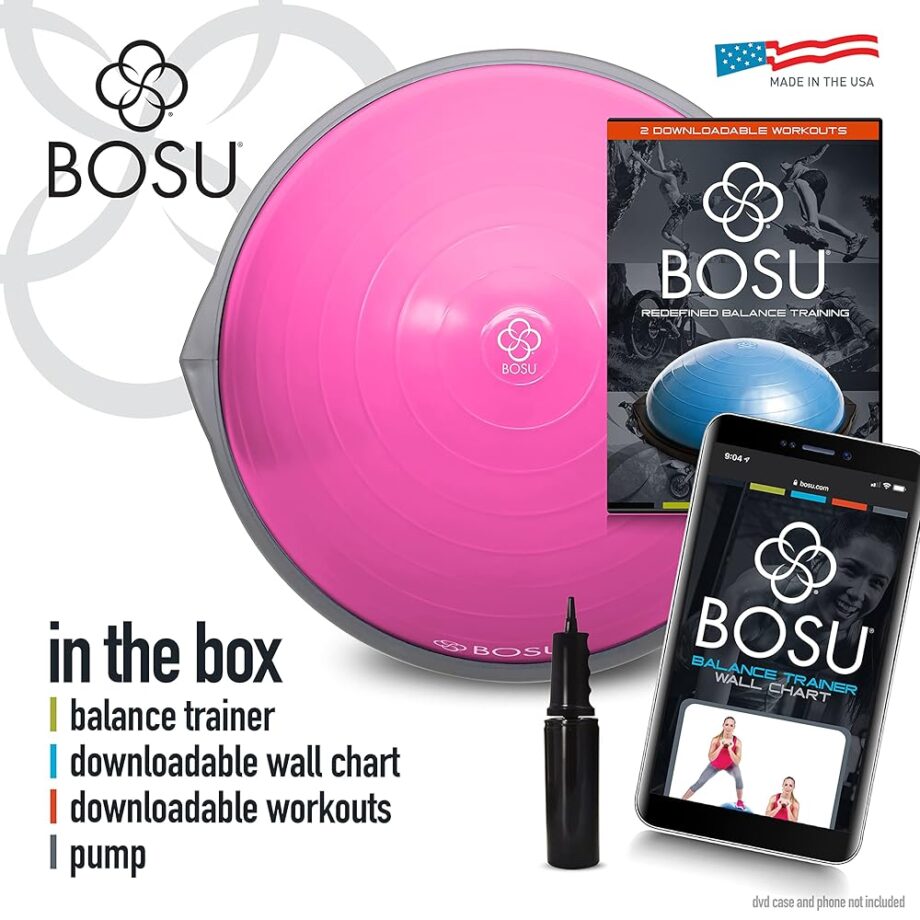Bosu 72-10850 Home Gym Equipment The Original Balance Trainer 65 cm Diameter, Pink and Gray