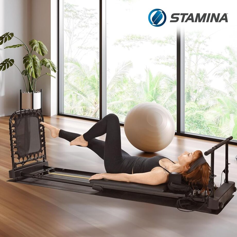 Stamina Products Pilates Home Studio Foldable Reformer, Complete Workout System for Fitness Enthusiasts, All in One Pilates Experience, Black