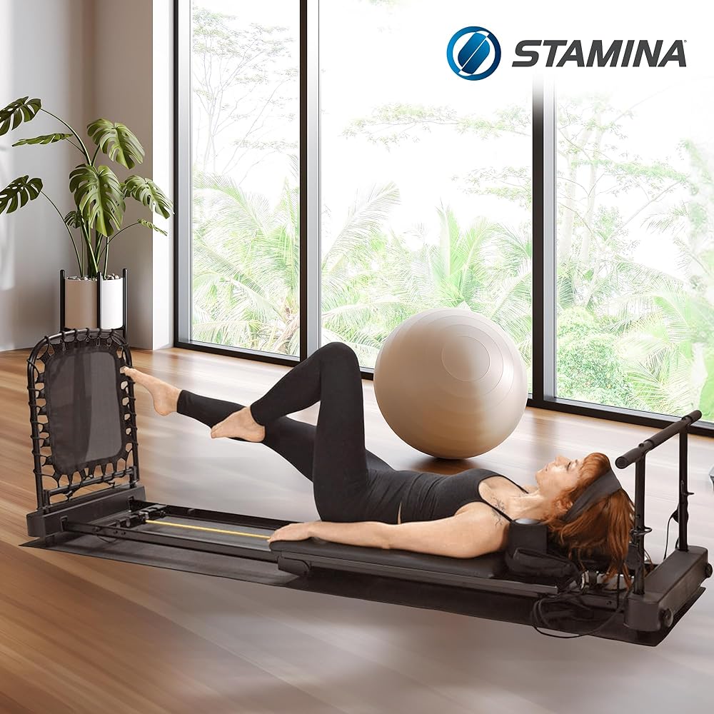 Stamina Products Pilates Home Studio Foldable Reformer, Complete Workout System for Fitness Enthusiasts, All in One Pilates Experience, Black