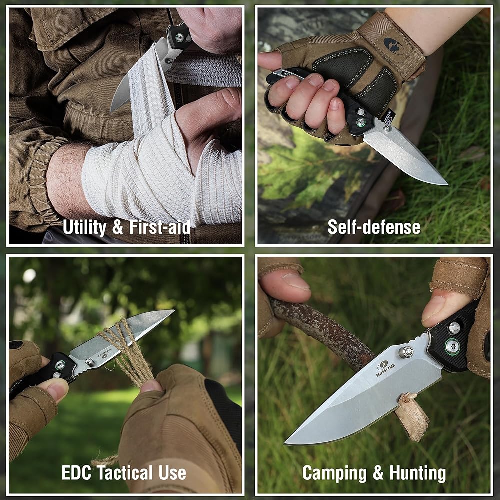 Mossy Oak Folding Pocket Knife, 4" Stonewash Stainless Steel Blade EDC Knife, G10 Handle with Axis Lock & Pocket Clip, Small Tactical Survival Knife for Hiking, Hunting, Outdoor Gifts for Men & Women