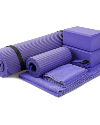 BalanceFrom GoYoga 7-Piece Set - Include Yoga Mat with Carrying Strap, 2 Yoga Blocks, Hand Towel and Knee Pad (Purple, 1/2"-Thick Mat)