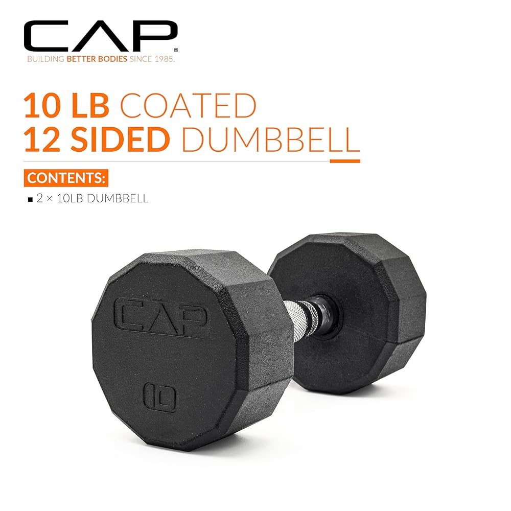 CAP Barbell 12-Sided Coated Dumbbell with Chrome Handle, Pair, 10 LB