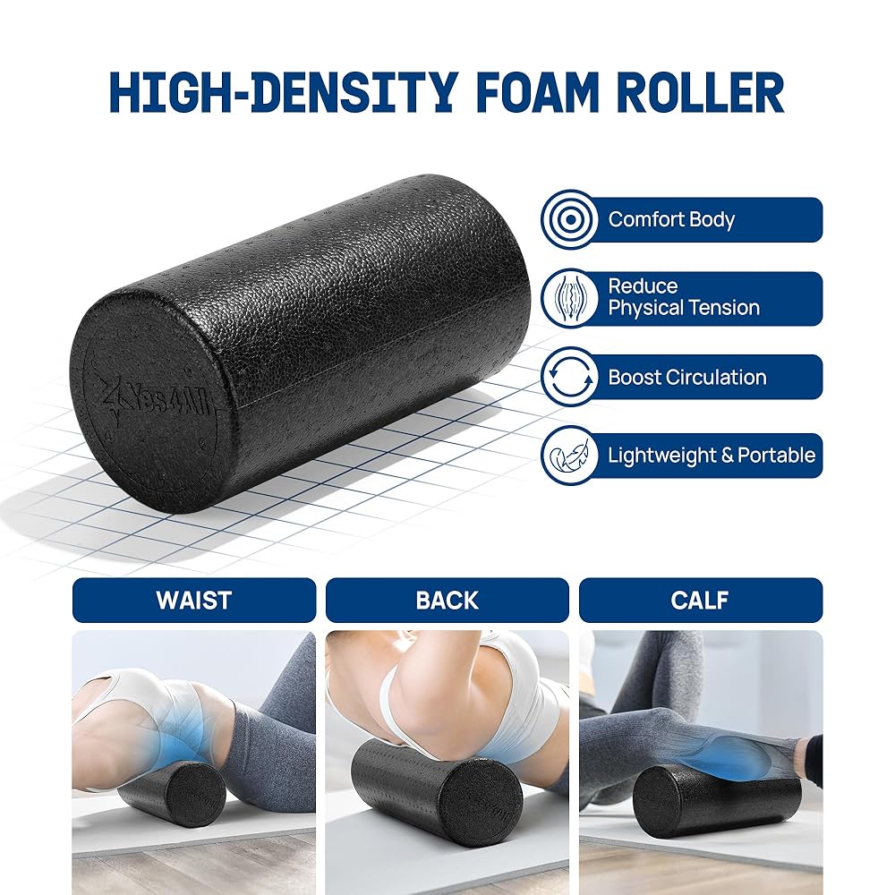 Yes4All Foam Muscle Roller Set, 7-in-1 High-Density Set of Back Roller, Fascia Massage Tool, Stretch Strap, Spiky, Peanut & Smooth Massage Balls, Carry Bag - Ideal for Muscle Care & Relaxation