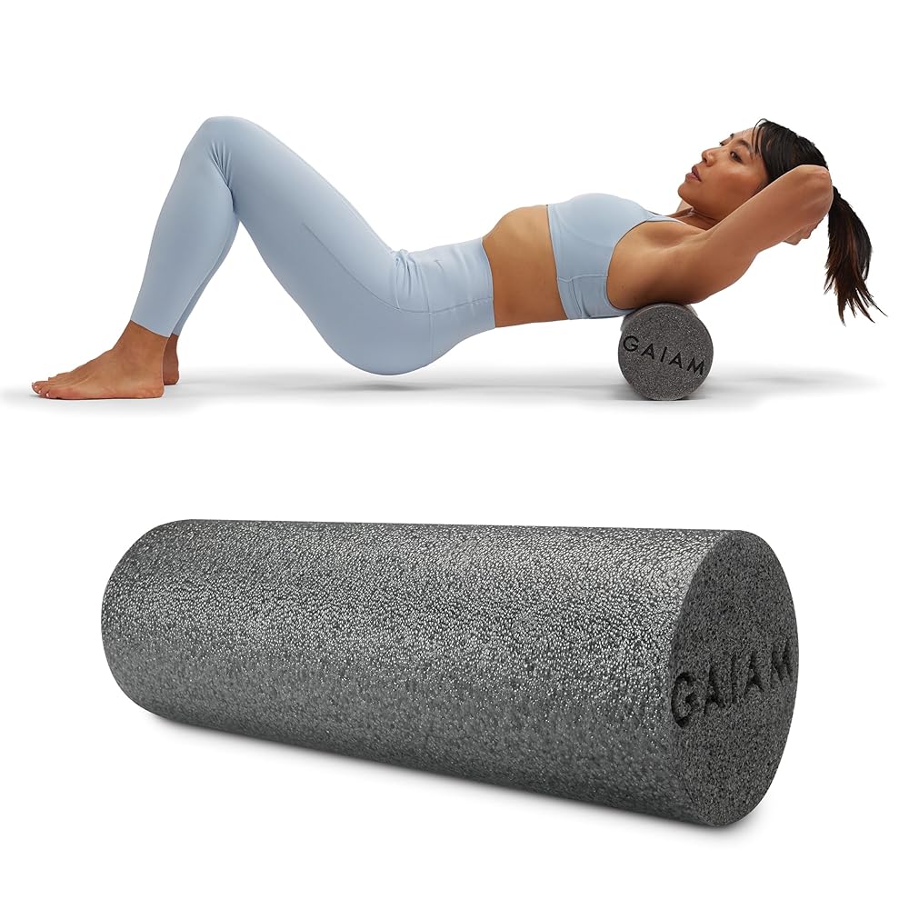 Gaiam Restore Foam Roller for Muscle Massage - 18" Short Foam Roller, Deep Tissue Muscle Massager for Sore Muscles & Stimulation - Total Body Pain Relief, Back, Neck, Foot, Calf, Leg, Arm - Grey