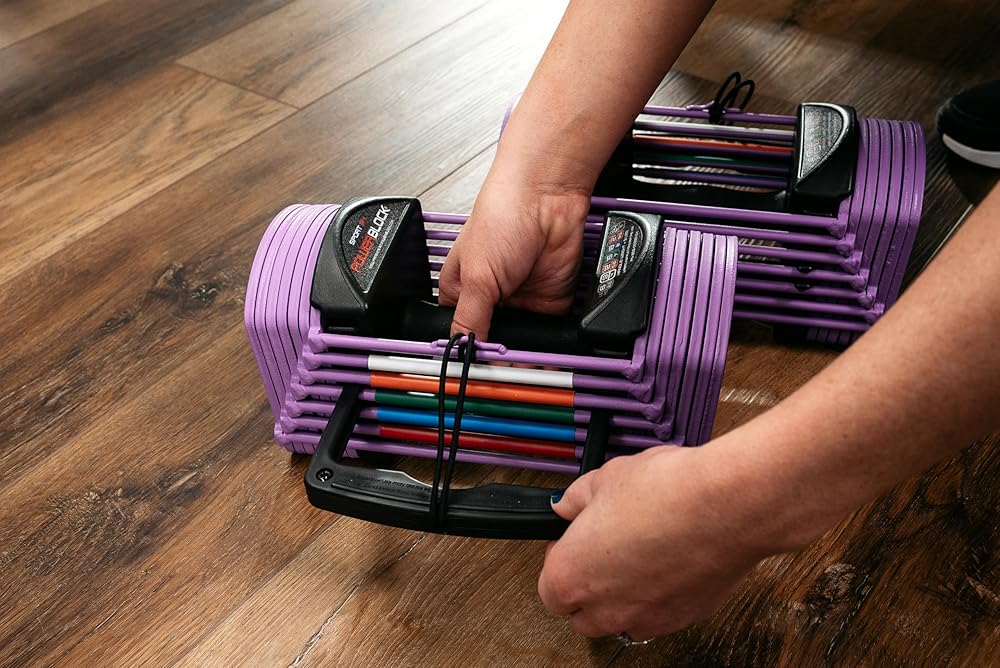 PowerBlock Sport 24 Adjustable Dumbbells, Sold in Pairs, 3-24 lb. Dumbbells, Durable Steel Build, Innovative At Home Workout Equipment, All-in-One Exercise Dumbbells, Strength Training, Lavender