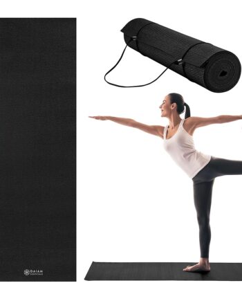 Gaiam Essentials Premium Yoga Mat with Carrier Sling, Black, 72 InchL x 24 InchW x 1/4 Inch Thick