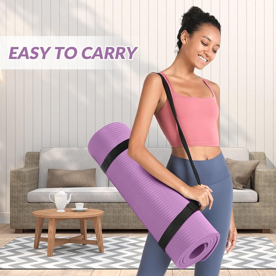 Quality Exercise Yoga Mat, 1/2-Inch Thick High-Density Foam for Full-body workout, Anti-Tear and non-slip Surface, Includes Carry Strap for Home & Studio Workouts, Taro Purple