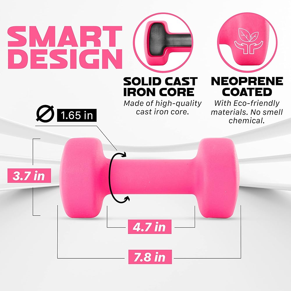 Yes4All Non-Slip, Hexagon Neoprene Dumbbells – 13lbs Neoprene Dumbbell Set for Muscle Toning, Strength Building, Weight Loss (Pink - Pair)