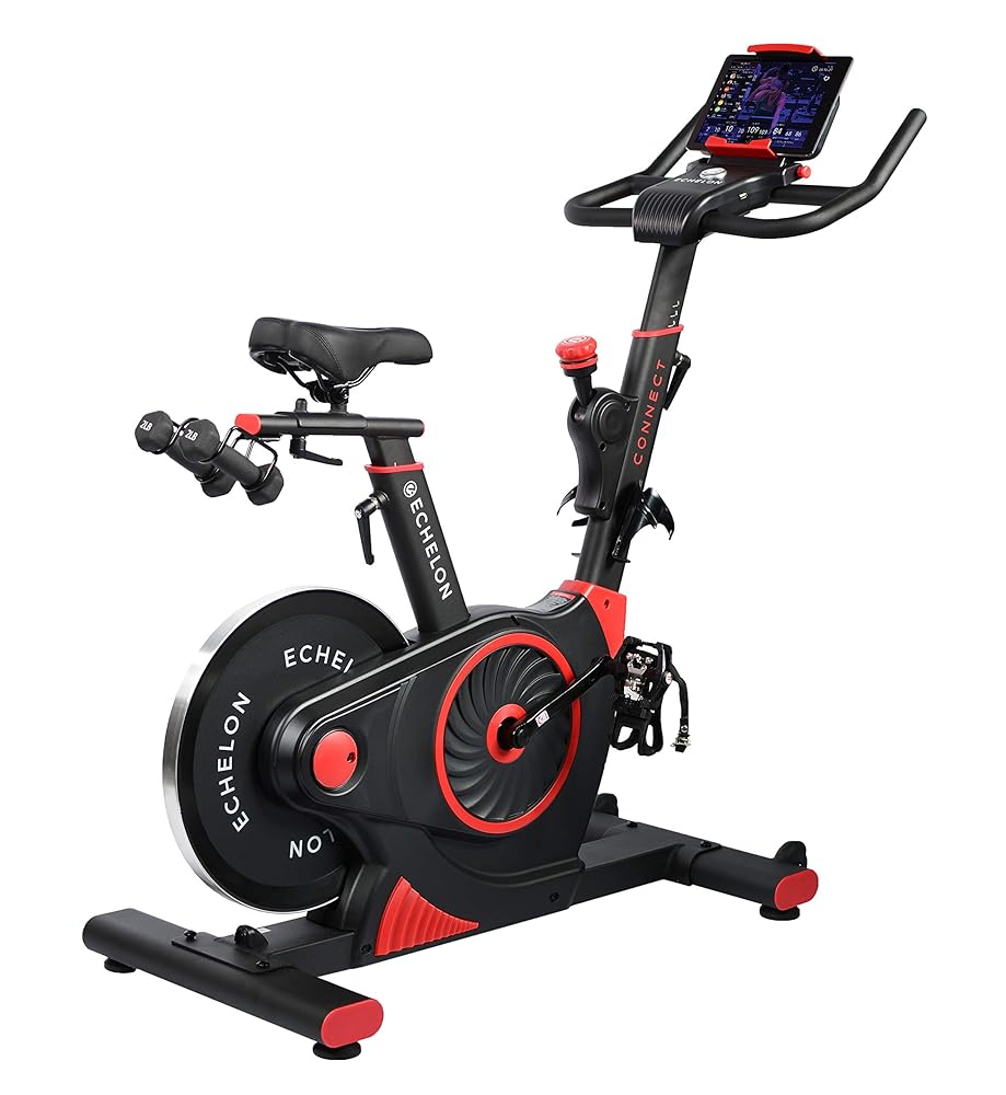 Echelon Smart Connect Fitness Bike, 30-Day Free Echelon Membership, Easy Storage, Small Spaces, Cushioned Seat, Solid Design, HIIT, Top Instructors, 32 Resistance Levels, Bluetooth, EX3-Red