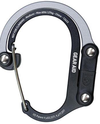 GEAR AID HEROCLIP Carabiner Gear Clip and Hook (Medium) for Camping, Backpack, and Garage Organization, Black and Gray, 1 Pack