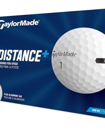 TaylorMade Distance+ Golf Balls, High-Velocity Performance, React Speed Core, Extended Flight Dimple Pattern, 12 Count, White