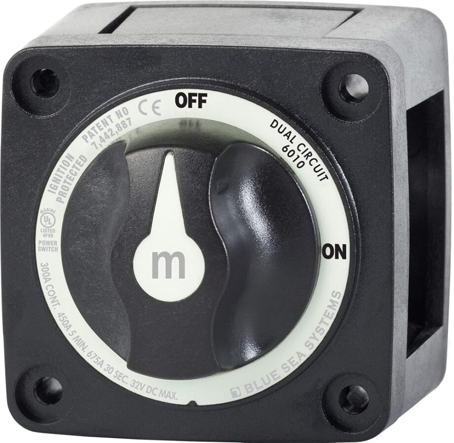 Blue Sea Systems 6010200 m-Series Mini Battery Switch, 300A, 32V DC Dual Circuit, Black