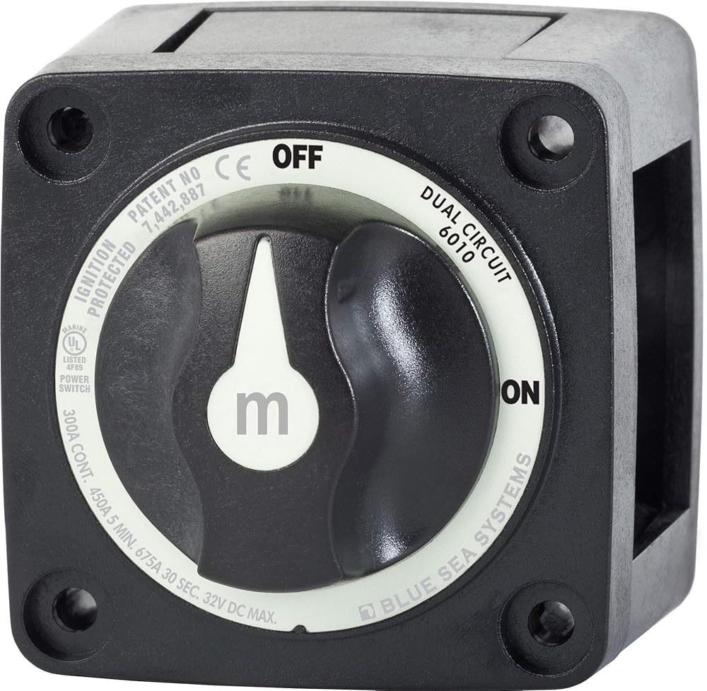 Blue Sea Systems 6010200 m-Series Mini Battery Switch, 300A, 32V DC Dual Circuit, Black