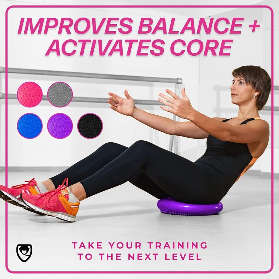 URBNFit Pilates Rings + Wobble Cushion Balance Disc Bundle - Stability Trainer to Help Improve Sitting Posture & Back Pain Relief, Wiggle Seat for Office Chair or Kids Classroom, (Pump Included)