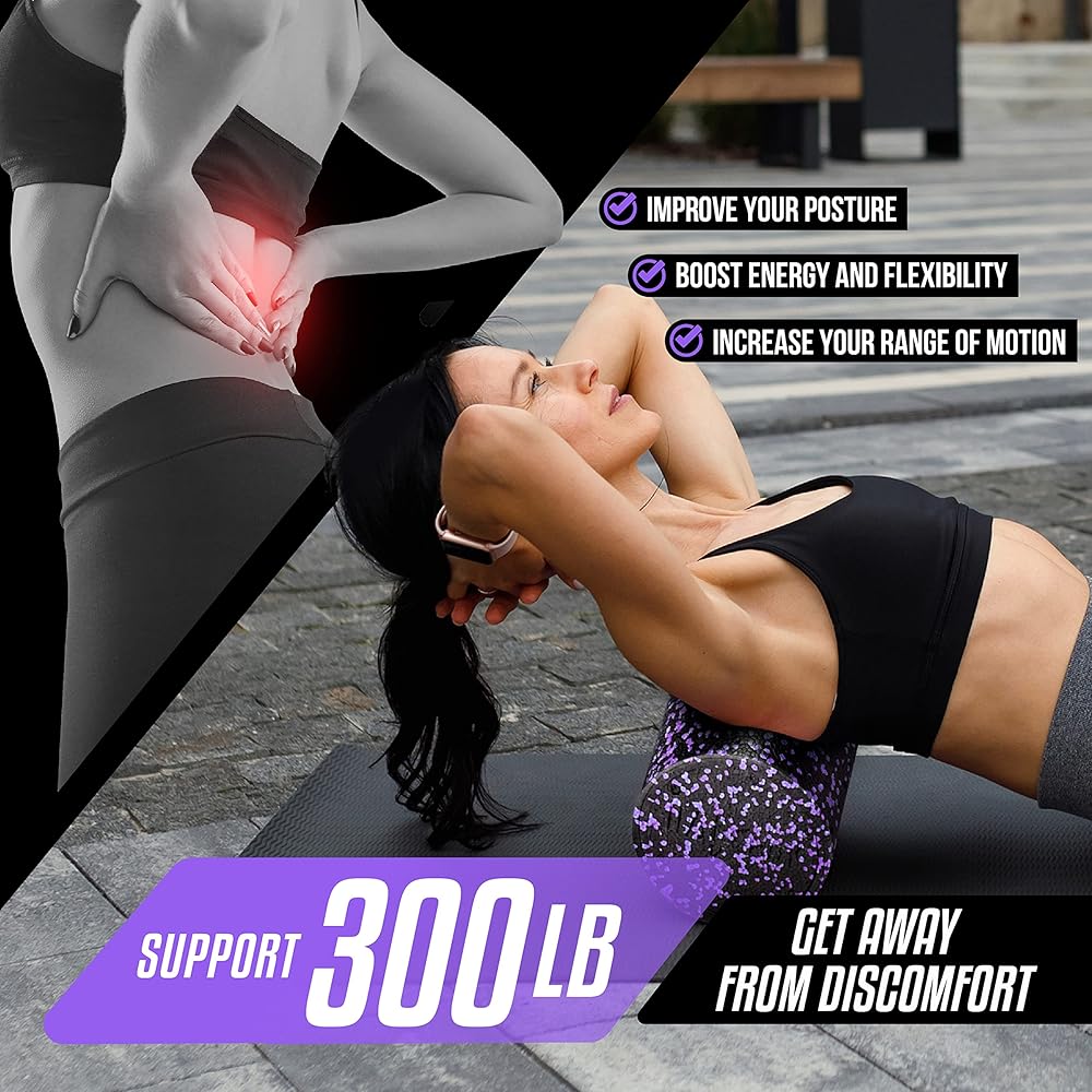 Yes4All High-Density Foam Roller for Back Pain Relief, Yoga, Exercise, Physical Therapy, Muscle Deep Tissue Massage 12-18-24-36- Purple Speckled - 12 Inches